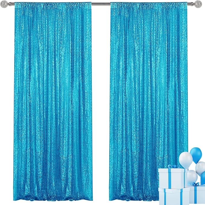 Turquoise Sequin Backdrop Curtain 2 Pieces 2FTx8FT Glitter Photography Backdrop by Unknown