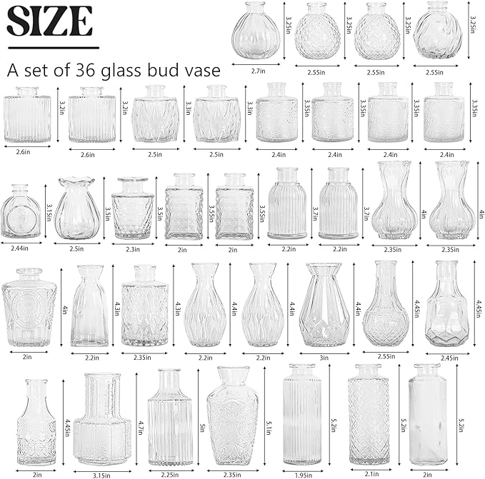 Set of 36 Glass Bud Vase Set, Small Vintage Clear Flower Vase Centerpieces - Image 2