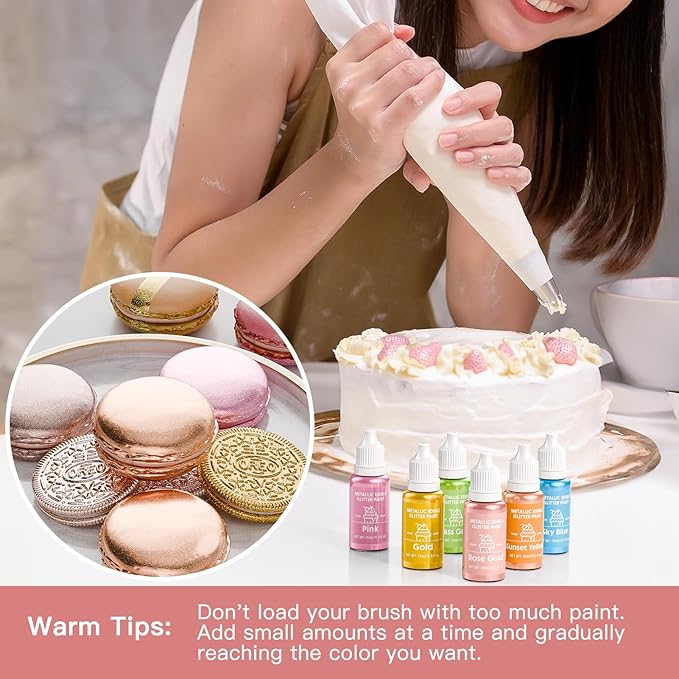 Edible Glitter Paint Set- 6 Color Food Coloring Metallic Glitter Paint - Image 7