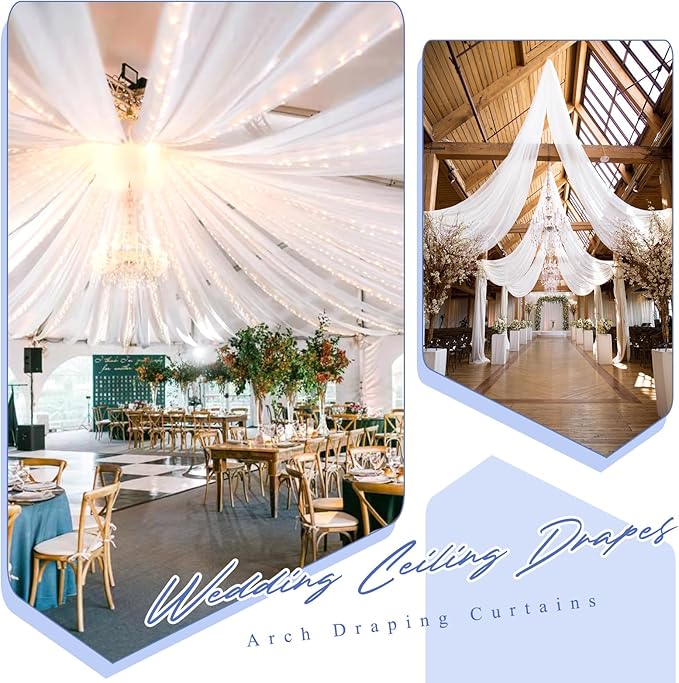 8 Panels White Ceiling Drapes for Wedding 5ftx20ft Chiffon Fabric Arch Draping - Image 7