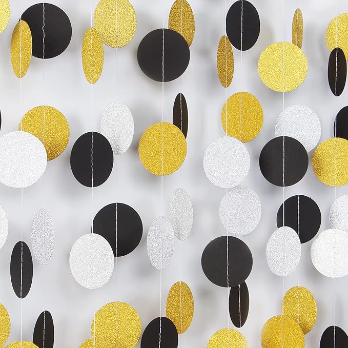 Silver Black Gold Party Decorations - 52Ft Paper Streamers Garland Banner by HongTongTong