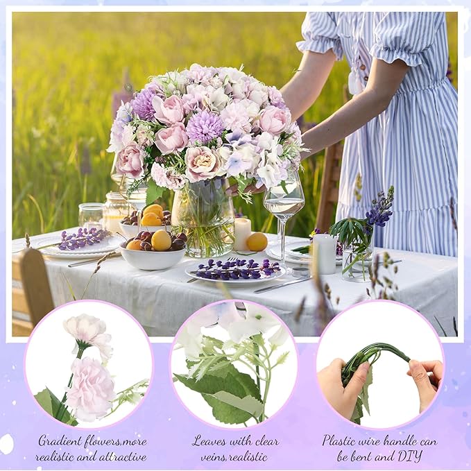 Tigeen Artificial Flowers Artificial Peonies Silk Flowers Faux Peony Fake Peony - Image 3