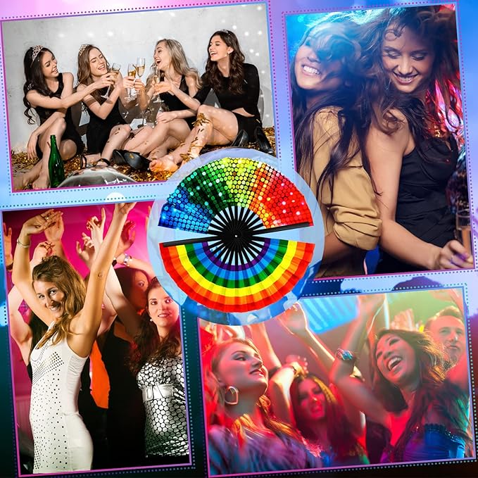 Qunclay 12 Pieces UV Glow Large Rave Folding Hand Fan Festival Fan - Image 2