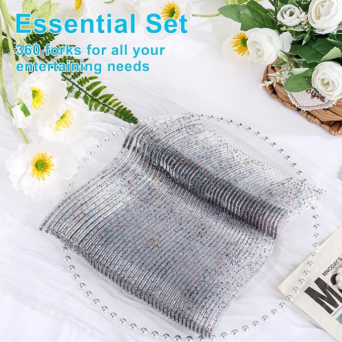 Supernal 360pcs Glitter Disposable Plastic Forks, Plastic Silverware Heavy Duty - Image 9