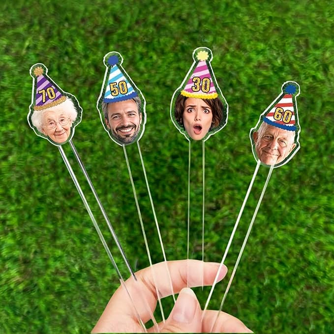 Custom 50 Pcs 50th To 90th Birthday Face Photo Drink Stirrers, Personalized by FamiTrendz