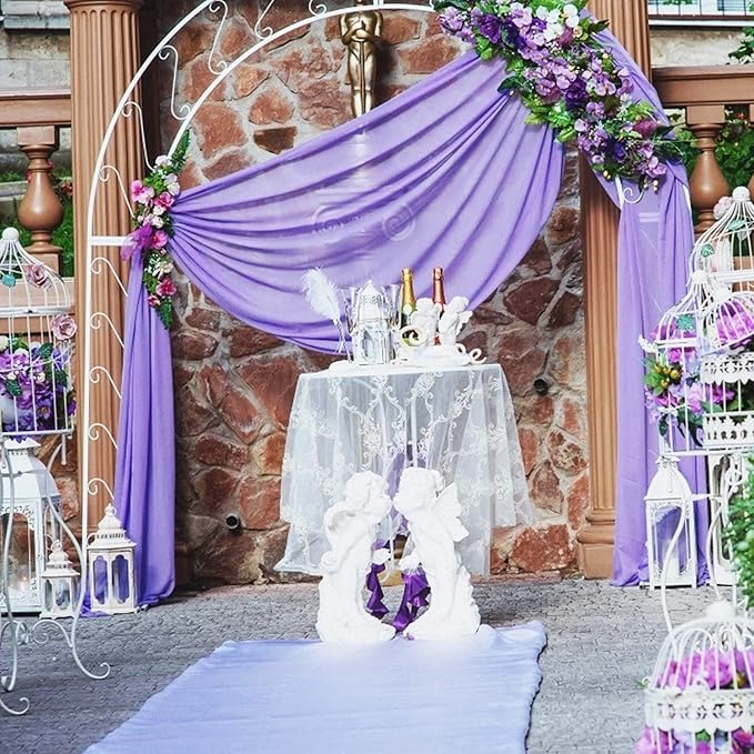 Wedding Arch Draping Fabric Lavender Purple Sheer Wedding Arch Drapes - Image 5