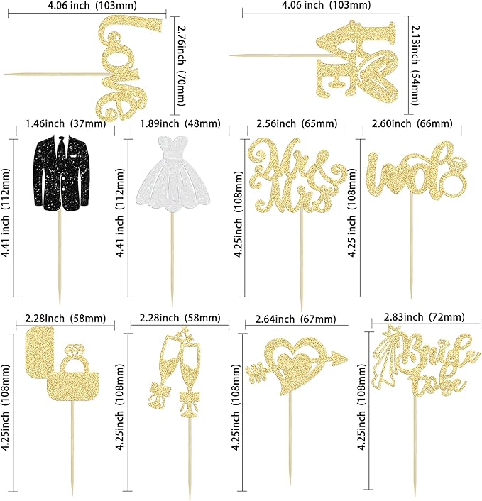 Ephlyn 30Pcs Bride to be Cupcake Toppers Glitter Diamond Ring Love I Do Cupcake - Image 2