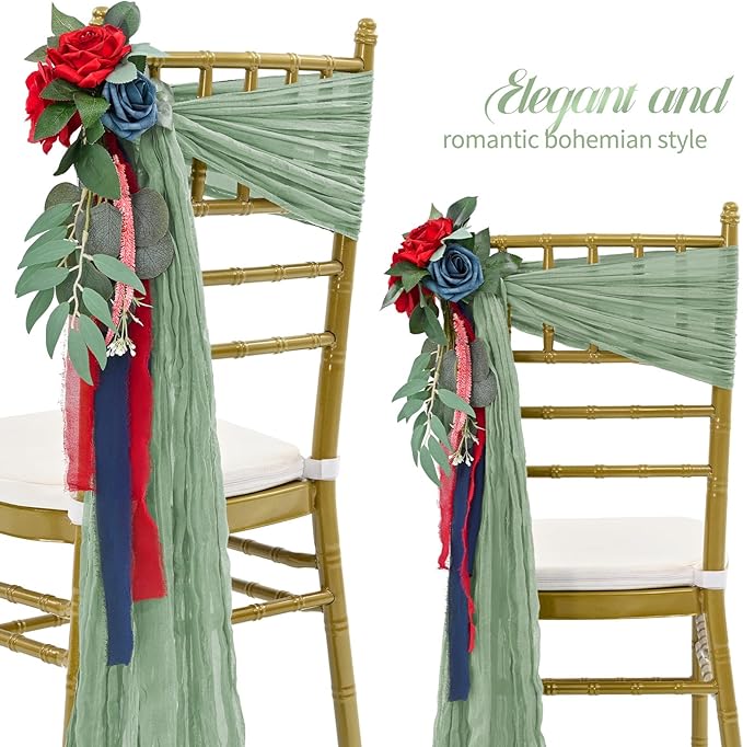 50 PCS Cheesecloth Chair Sashes Bows Wedding Aisle Decorations Chair Ribbon - Image 3