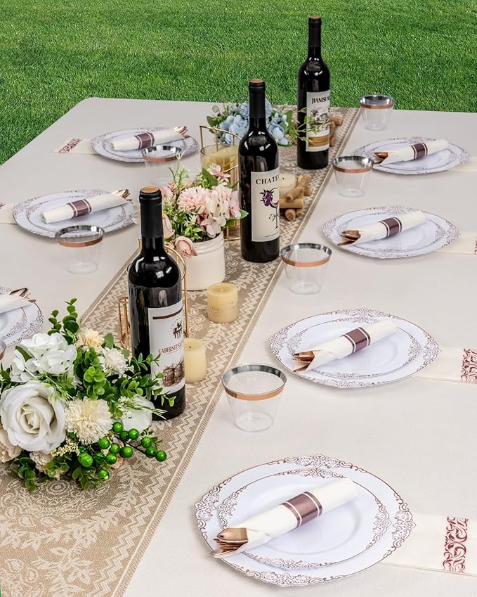 Goodluck 350 Piece Rose Gold Plastic Dinnerware Set - Image 5