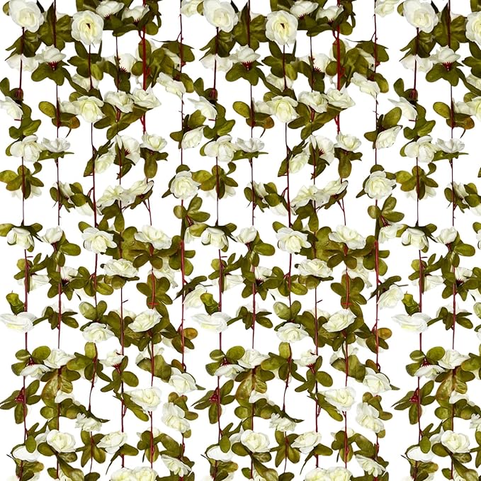8Pcs 63Ft Cream Rose Garland, Fake Rose Hanging Flowers, Artificial Flower Vine by Tisspoms