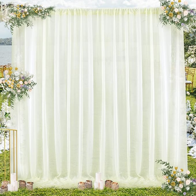 PARTISKY 10ftx7ft Ivory Chiffon Backdrop Curtains, Wrinkle-Free Sheer Fabric by Partisky