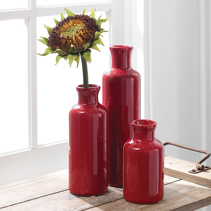 Sullivans Red Vase Set, Farmhouse Decor, Boho Aesthetic Room Decor Vases - Image 9
