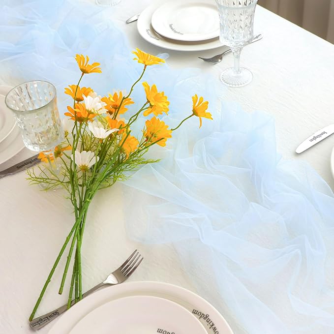 Snowkingdom Light Blue Cheesecloth Table Runner 10FT, Baby Blue Sheer Tulle - Image 7