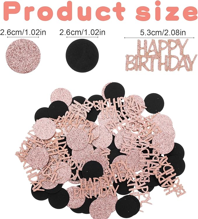 100Pcs Rose Gold and Black Happy Birthday Glitter Confetti, Polka Dot pink - Image 2
