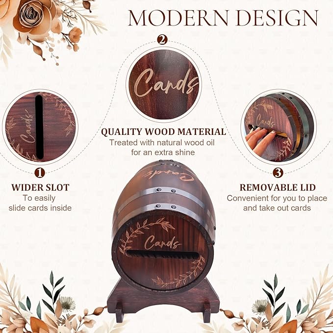 OurWarm Wooden Card Box for Wedding, Vintage Gift Card Box - Image 4