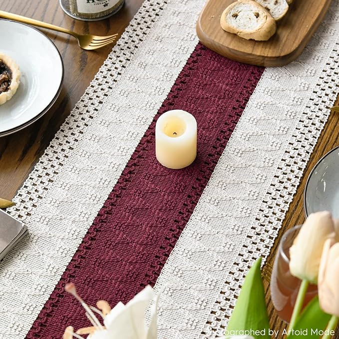 Artoid Mode Red Farmhouse Rustic Table Runner, Seasonal Holiday Hollow Kitchen - Image 4