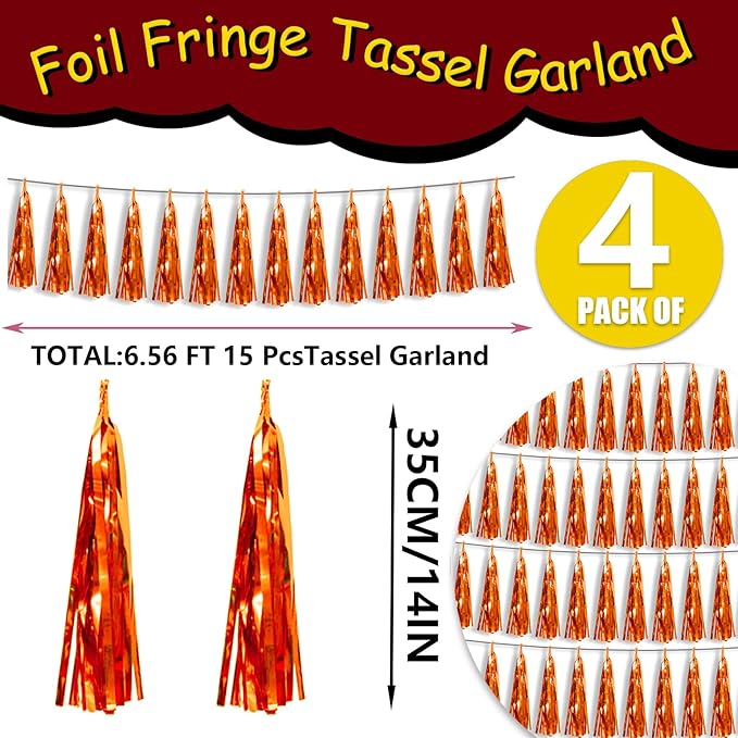 4P Metallic Fringe Tassel Banner Garland Foil Tinsel Streamer Wall Hanging - Image 2