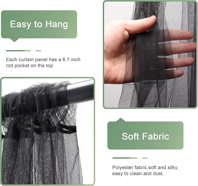 Tulle Backdrop Curtain with Lights String 10FT X 10FT Black Sheer Tulle - Image 4