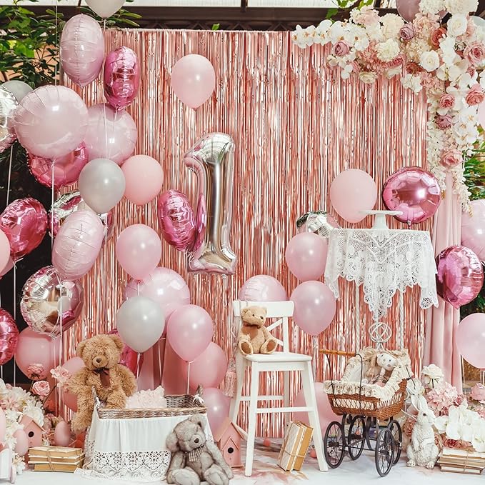 Crosize 4 Pack 3.3 x 9.9 ft Rose Gold Foil Fringe Backdrop Curtain, Streamer - Image 4