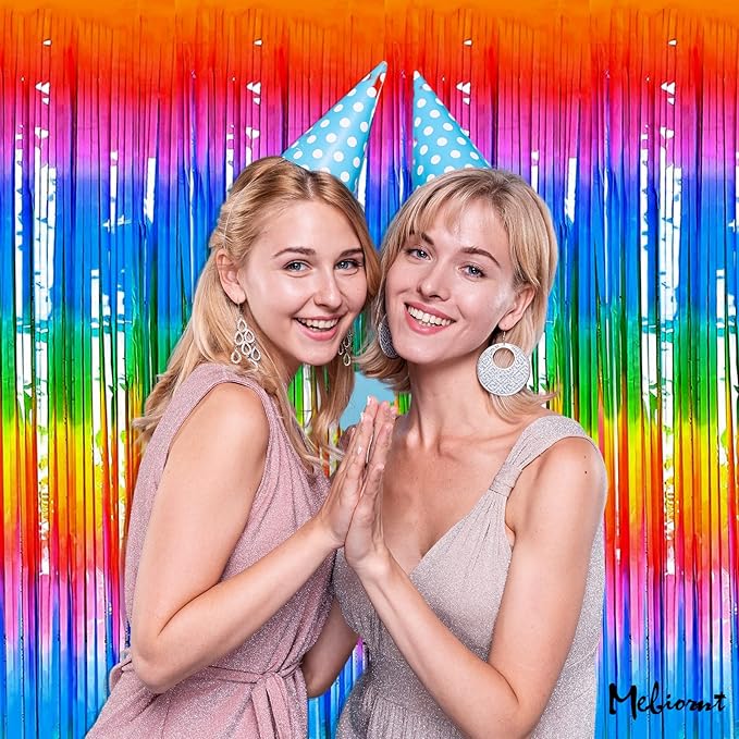 4 Pack New Dark Rainbow Fringe Curtain Backdrop, 3.2Ft x 6.6Ft Metallic Tinsel - Image 4