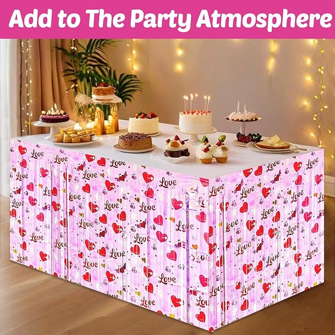 6 Pack 29x108 Inch Love Pink Wave Foil Fringe Table Skirts Metallic Banner - Image 4