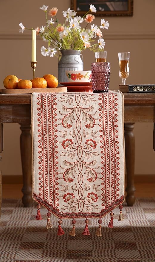 ISAENNE Designer Vintage Linen Table Runner 87 Inches Long, Thanksgiving - Image 7