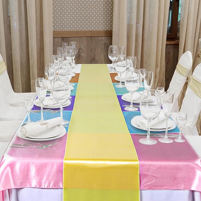 Aneco 12 Pack Satin Table Runner 12 x 108 Inch Pastel Rainbow Long Wedding - Image 4