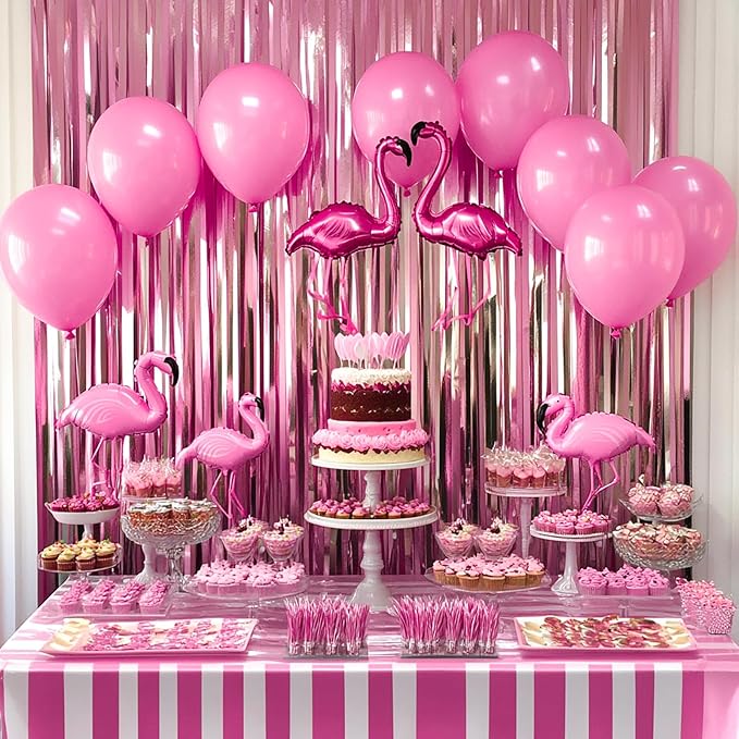 PartyWoo Pink Streamers Tinsel Backdrop Curtain 3pcs 8.2ft Foil Fringe Curtain - Image 3