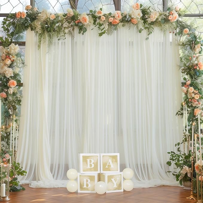 20x10 Ivory Tulle Backdrop Curtains - Image 3
