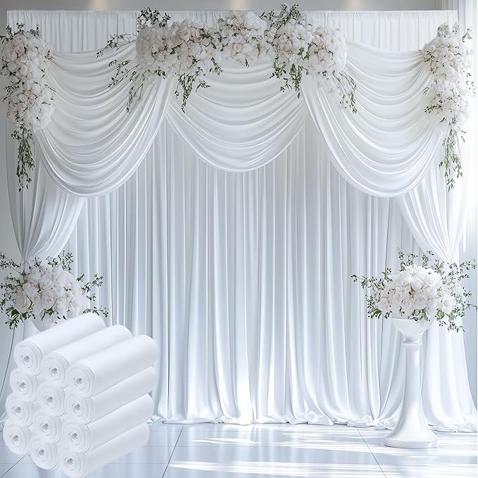 60ftx12ft Wrinkle Free White Backdrop Curtain, 12 Panels 12FT Height White by LeegleriTableSkirt