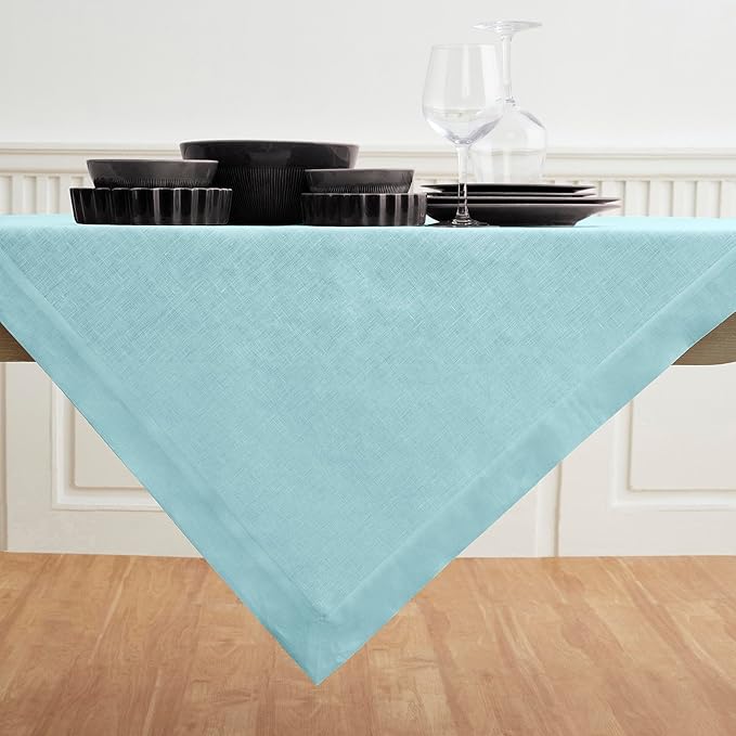 Solino Home Aqua Blue Linen Tablecloth 52 x 52 Inch - Image 2
