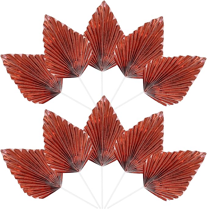 Ephlyn 6Pcs Paper Palm Leaves Fan Cake Toppers Palm Leaf Fan Cake Picks Craft - Image 3