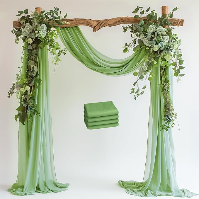 Wedding Arch Draping Fabric 4 Panels 28.7" x 20FT Sage Green Sheer Chiffon by Xiomot