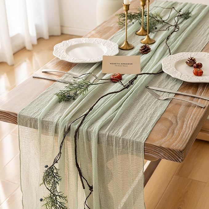 6pcs Cheesecloth Table Runner Sage Green Gauze 120 Inch 10 FT Rustic Boho by KEKETOARRANGE