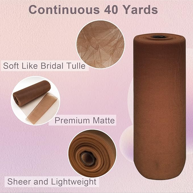 Brown Tulle Fabric Roll Spool Bolt Large Tulle Wedding Party Decoration - Image 2