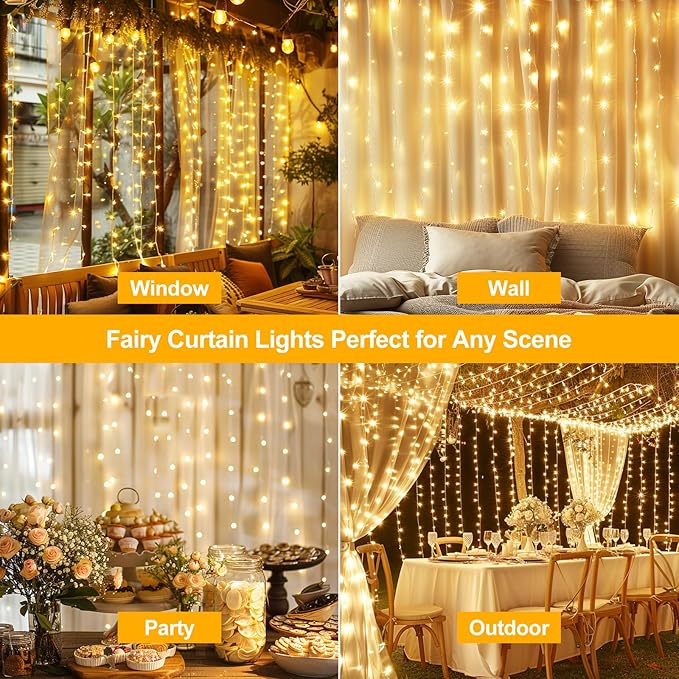 Fairy Curtain Lights Upgraded Tangle-Free Warm White USB Plug in 8 Modes String - Image 2