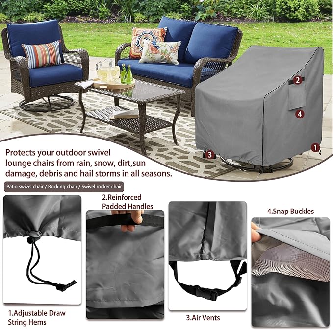 Outdoor Swivel Chair Cover 2 Pack, Outdoor Furniture Patio Chair Covers - Image 4