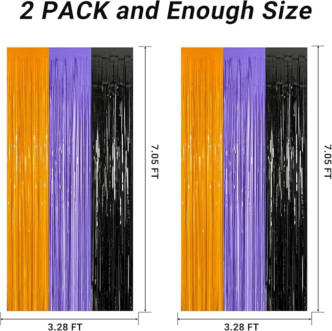 2 Pack Halloween Backdrop, 3.28 FT x 7.05 FT Foil Fringe Curtains, Halloween - Image 2
