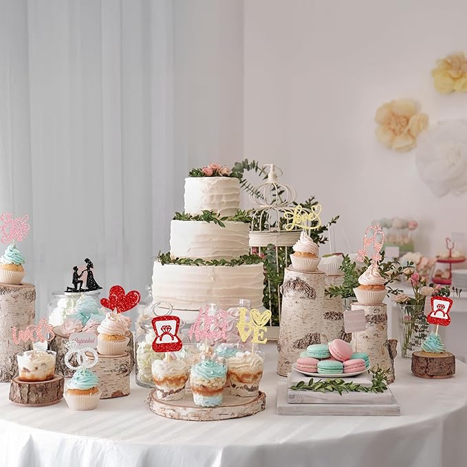 Ephlyn 30Pcs He Asked She Said Yes Cupcake Toppers Glitter Engagement Cupcake - Image 7