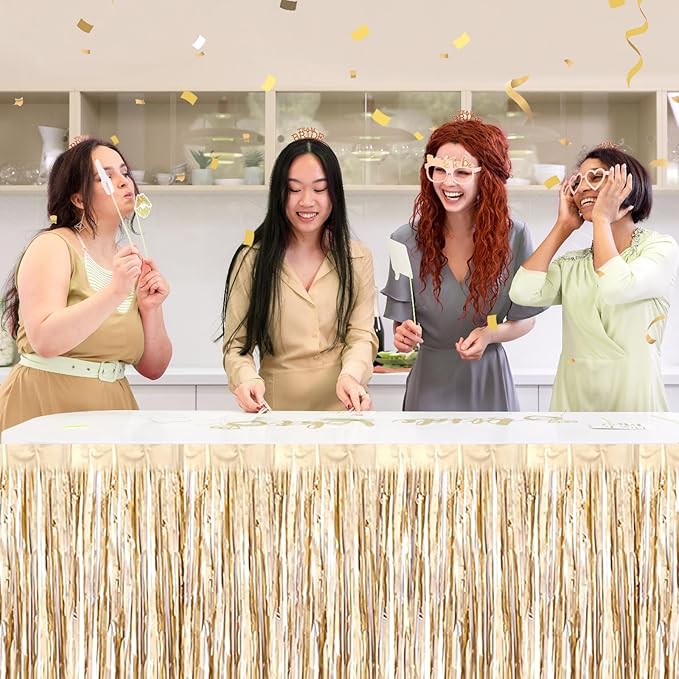 3 Pack 29 x108 Inch Champagne Gold Foil Fringe Table Skirts Metallic Banner - Image 4