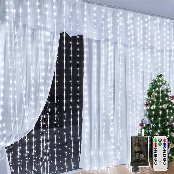 Ollny Curtain Lights 600LED 19.7ft x 9.8ft, IP67 Waterproof Outdoor Curtain by Ollny