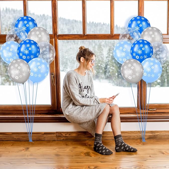 Skylety 40 Pieces Snowflake Balloons Bulk Winter Transparent Snowflake Latex - Image 4