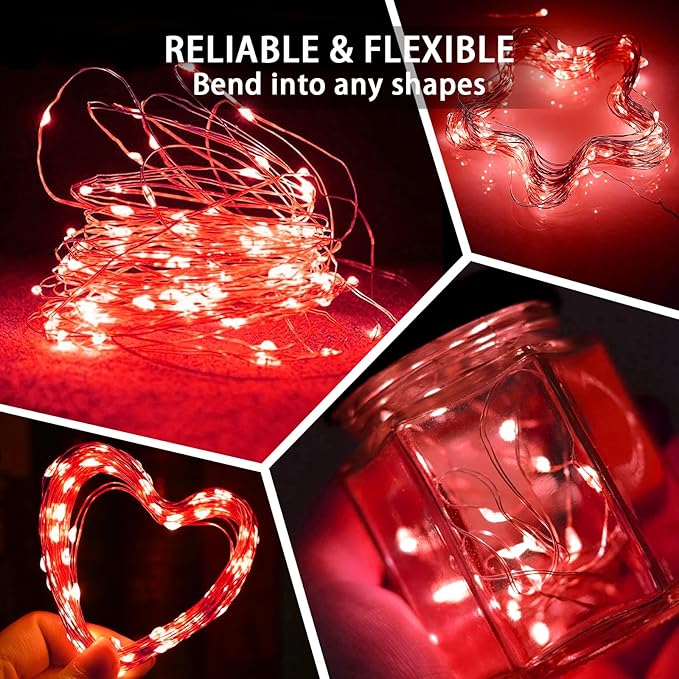 24 Pack Red Fairy Lights 7Ft 20 LED Twinkle String Lights 3 Modes Battery - Image 5