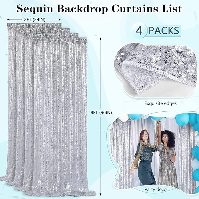2FTx8FT Silver Glitter Sequin Curtain - Image 6