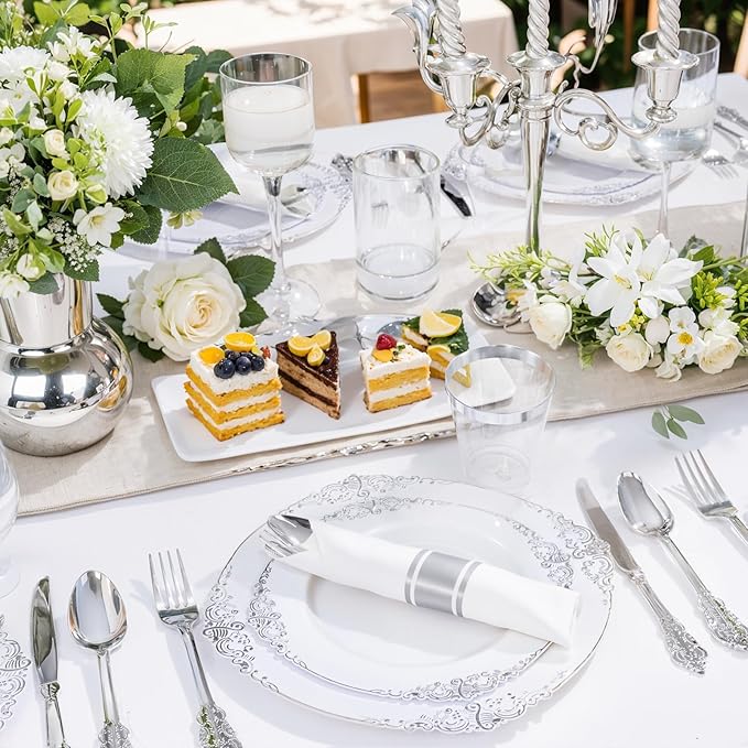 Liacere 350PCS Silver Plastic Plates&Pre Rolled Napkins - Image 5