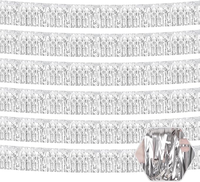 6 Pack 10 Feet Silver Foil Fringe Garland Metallic Tinsel Streamers Banner Wall by Ferwzsr