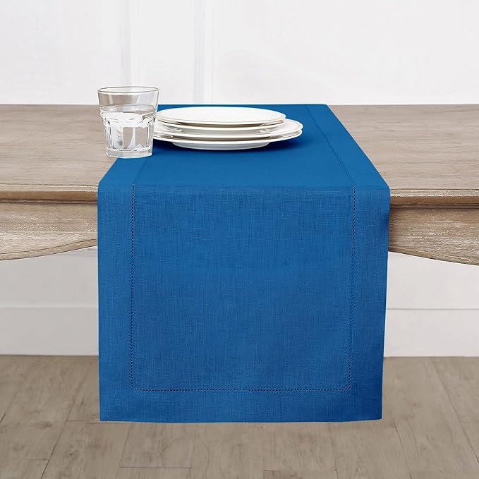 Solino Home Linen Hemstitch Table Runner 120 Inches Long by SolinoHome