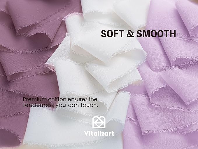 Vitalizart Chiffon Silk Ribbon Handmade Fringe 1.5" x 21 Yd Lavender Light - Image 3