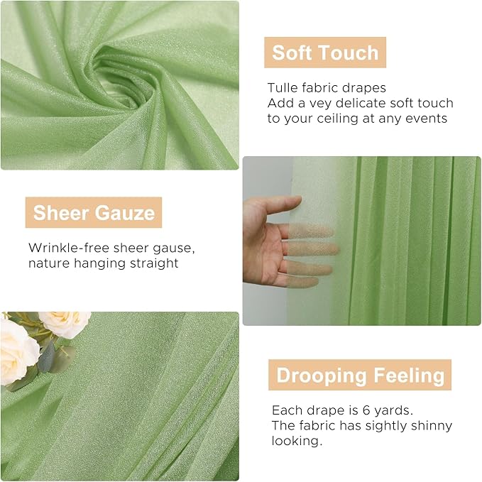 Wokceer Wedding Arch Draping 3 Panels 28.7" x 20FT Sage Green Sheer Fabric - Image 2