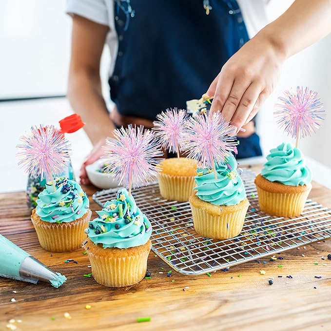Ephlyn 30Pcs Foil Firework Cupcake Toppers Happy Birthday Cake Toppers Tinsel - Image 6
